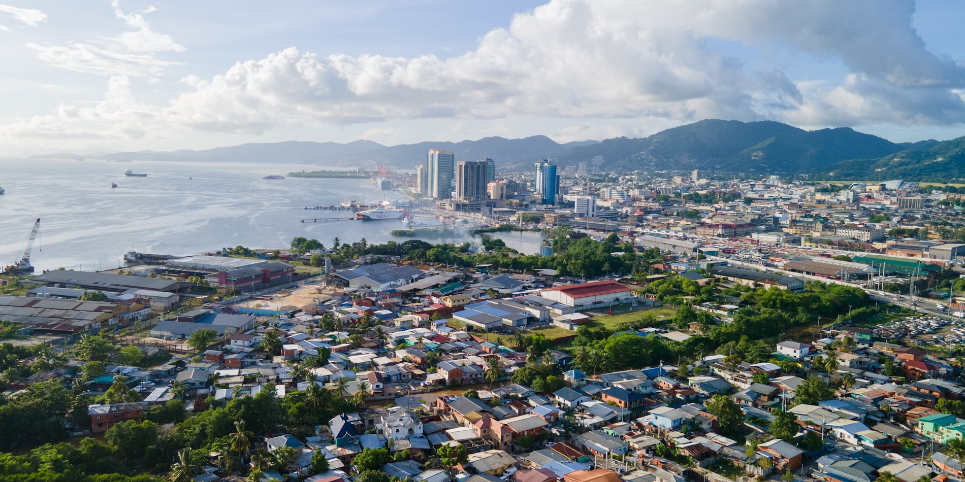 Aerial view of Port of Spain and its waterfront